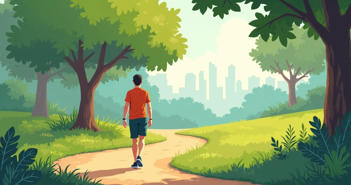 Pessoa caminhando em trilha cercada por natureza 