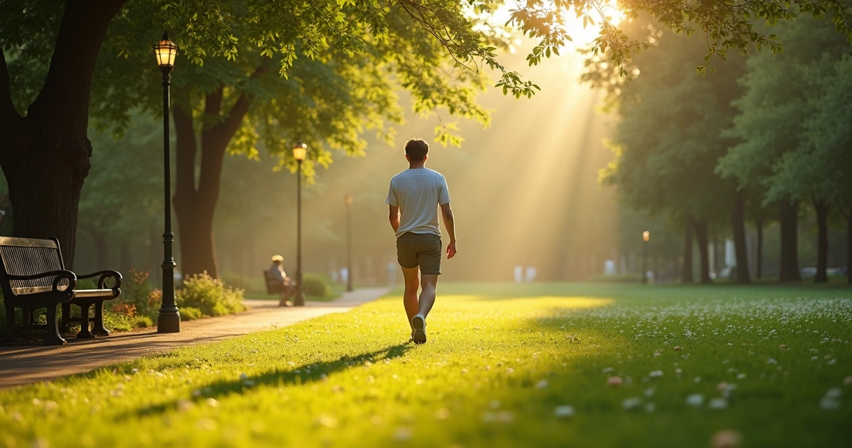 Pessoa caminhando em um parque verde