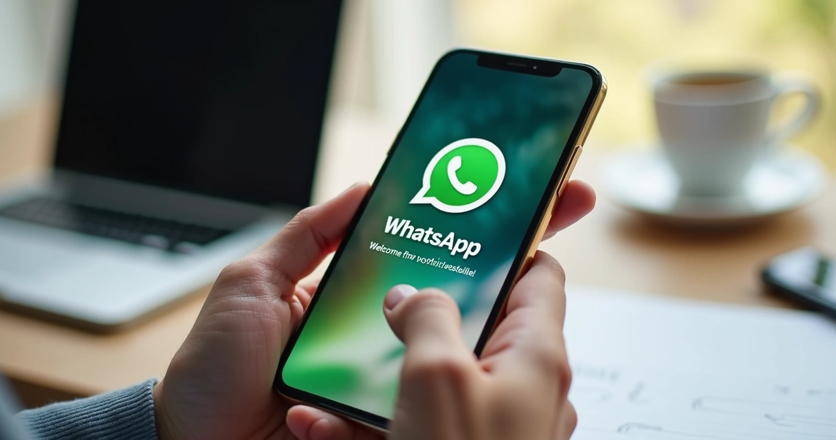Pessoa com smartphone na mão usando chatbot no WhatsApp 