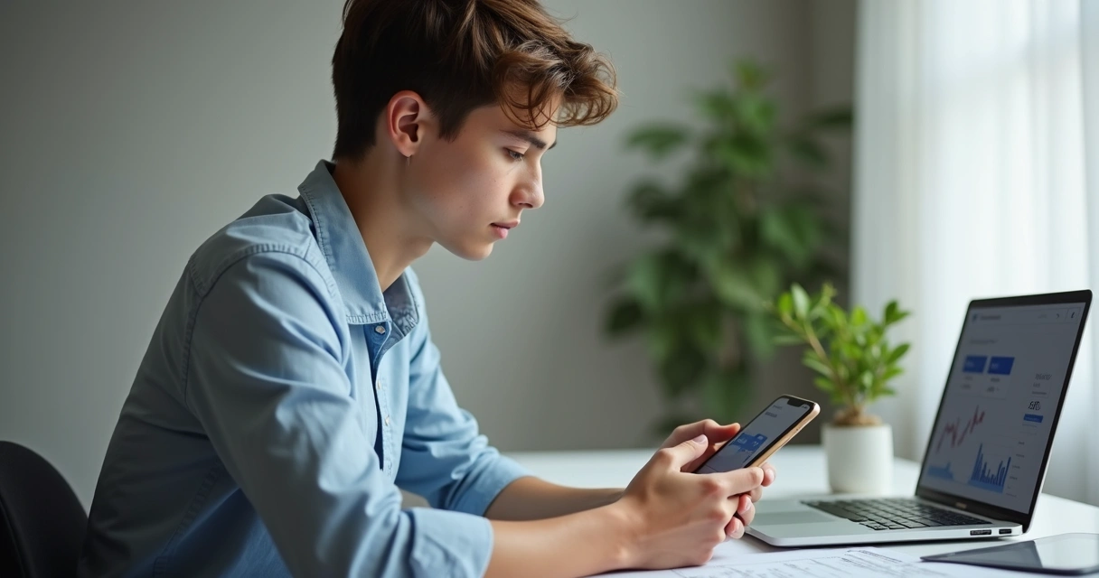 Pessoa usando celular para integrar banco e investimento