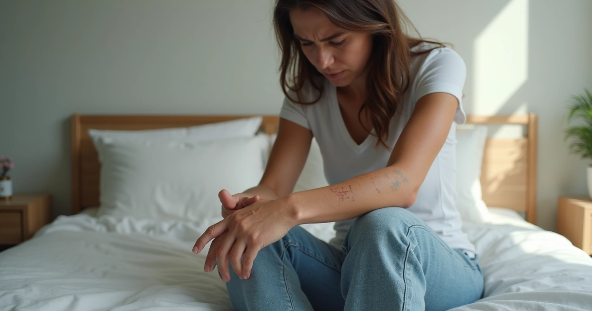 Pessoa coçando o braço intensamente. 