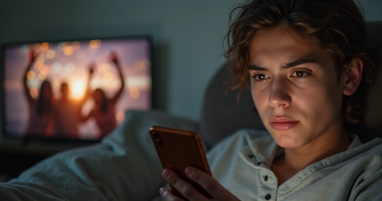 Pessoa olhando o celular comparando a própria vida com outra