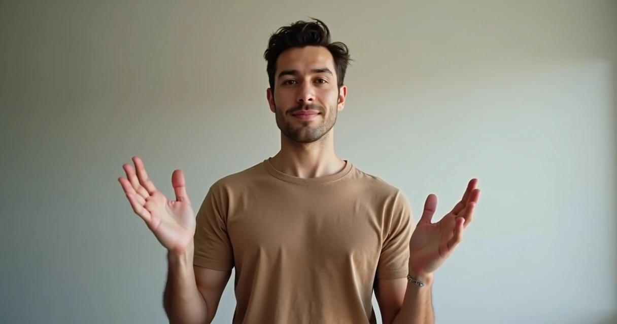 Pessoa em pé, expressando comunicação não-verbal com postura confiante 