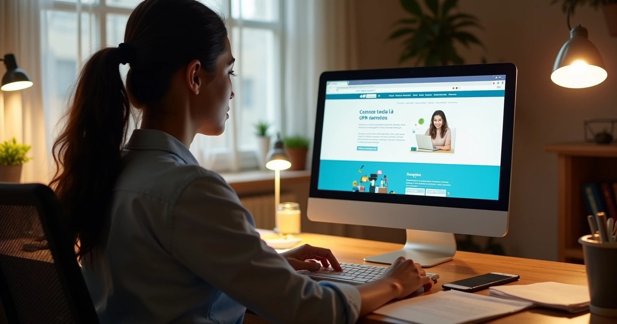 Mulher consultando dados do CPF no site da Receita Federal no computador 