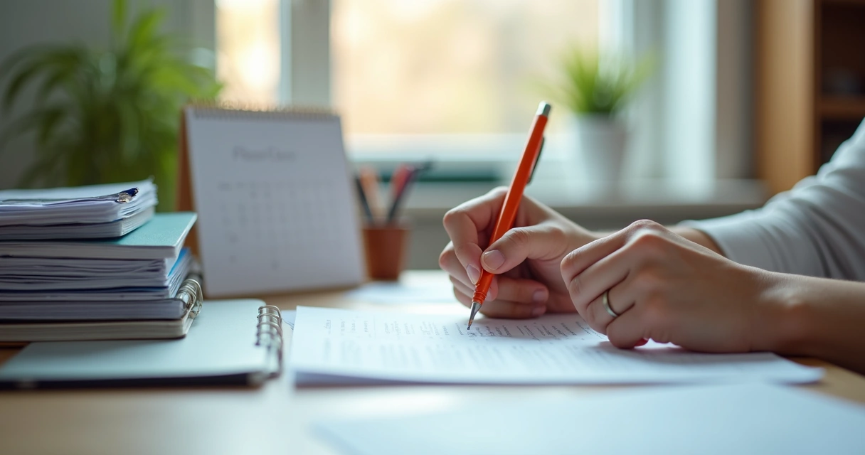 Pessoa organizando objetos na mesa de forma meticulosa