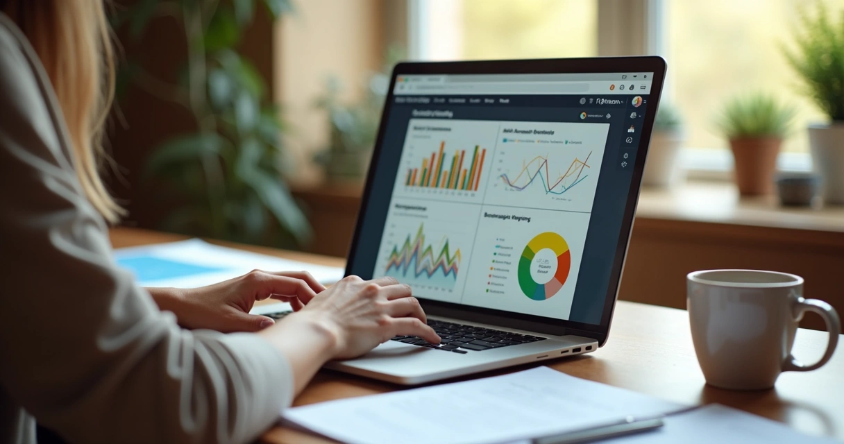 Pessoa digitando em um notebook com anotações sobre perfil de cliente 