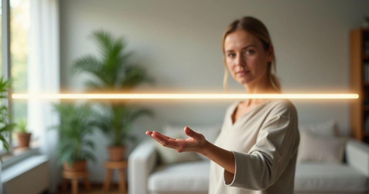 Pessoa em pé à frente de uma linha luminosa definindo um limite saudável 