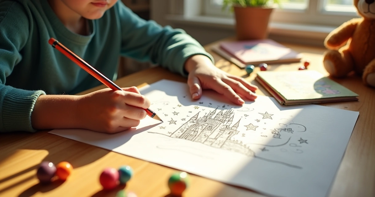 Pessoa adulta desenhando com lápis coloridos e inspirações de infância 