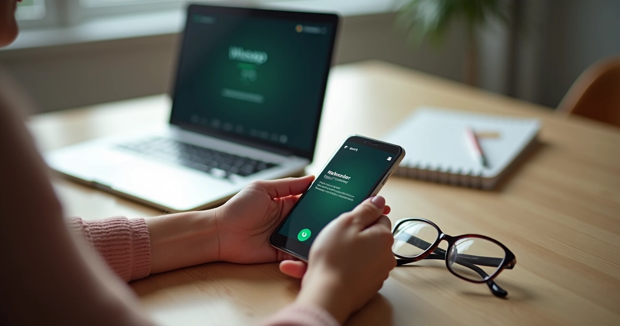 Pessoa digitando tarefa no WhatsApp pelo celular