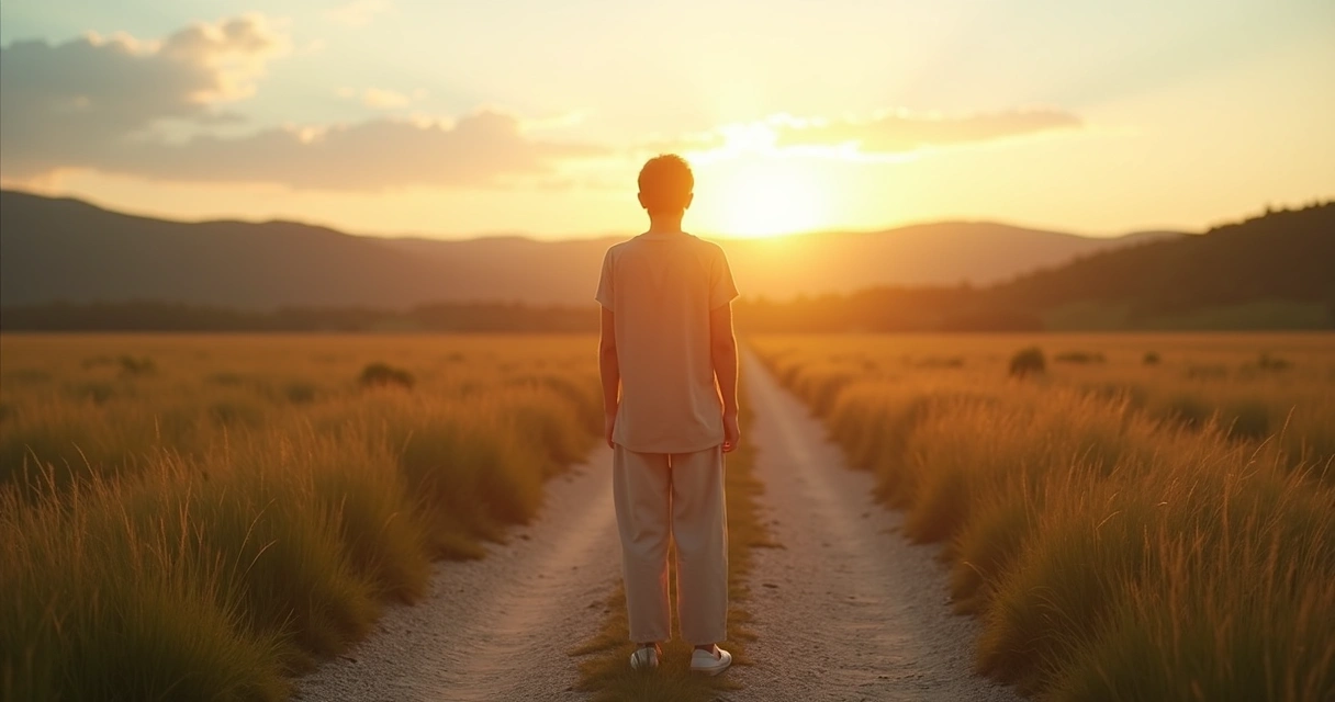 Pessoa em encruzilhada olhando para horizonte tomando decisão consciente 