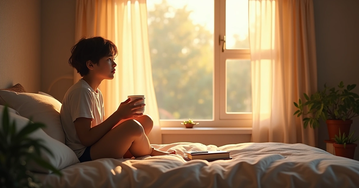 Pessoa em reflexão sentada em um ambiente tranquilo 