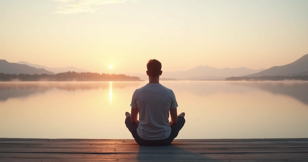 Pessoa sentada em silêncio diante de paisagem natural ampla 