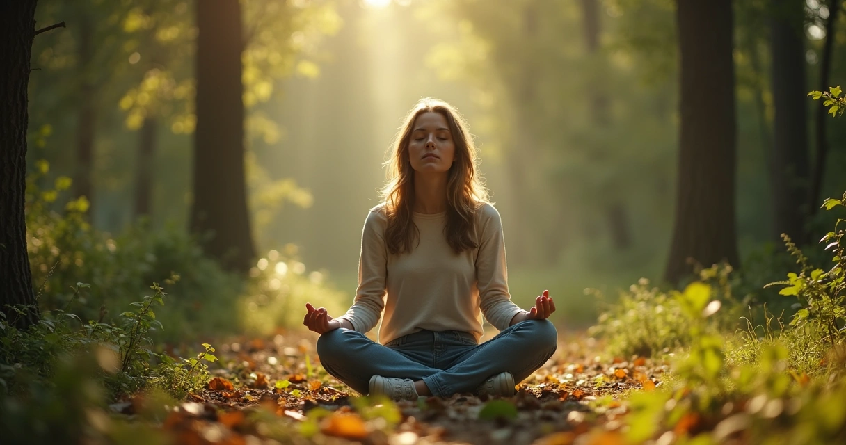 Pessoa sentada em meio à natureza em silêncio 