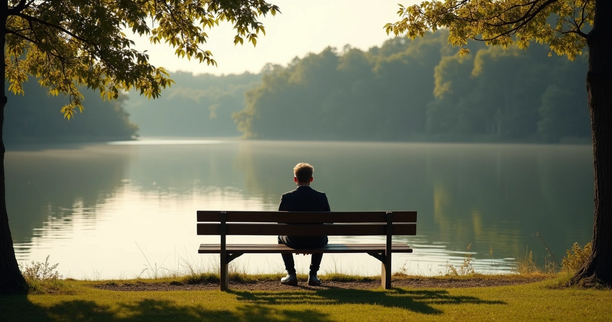 Pessoa sentada sozinha em silêncio contemplando a natureza em um ambiente calmo