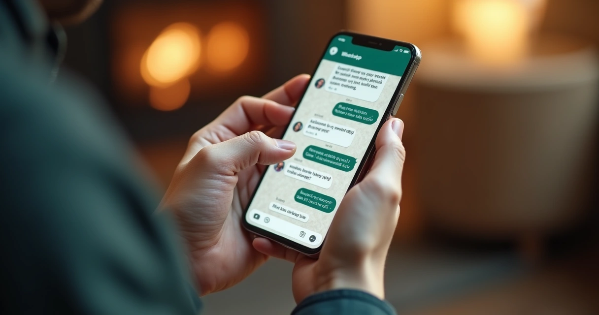 Pessoa digitando feedback no WhatsApp após evento