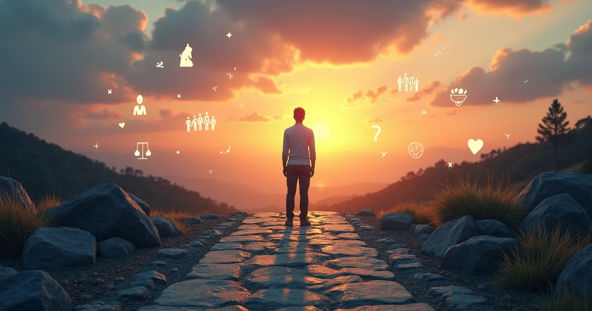 Pessoa em encruzilhada refletindo sobre escolha ética 