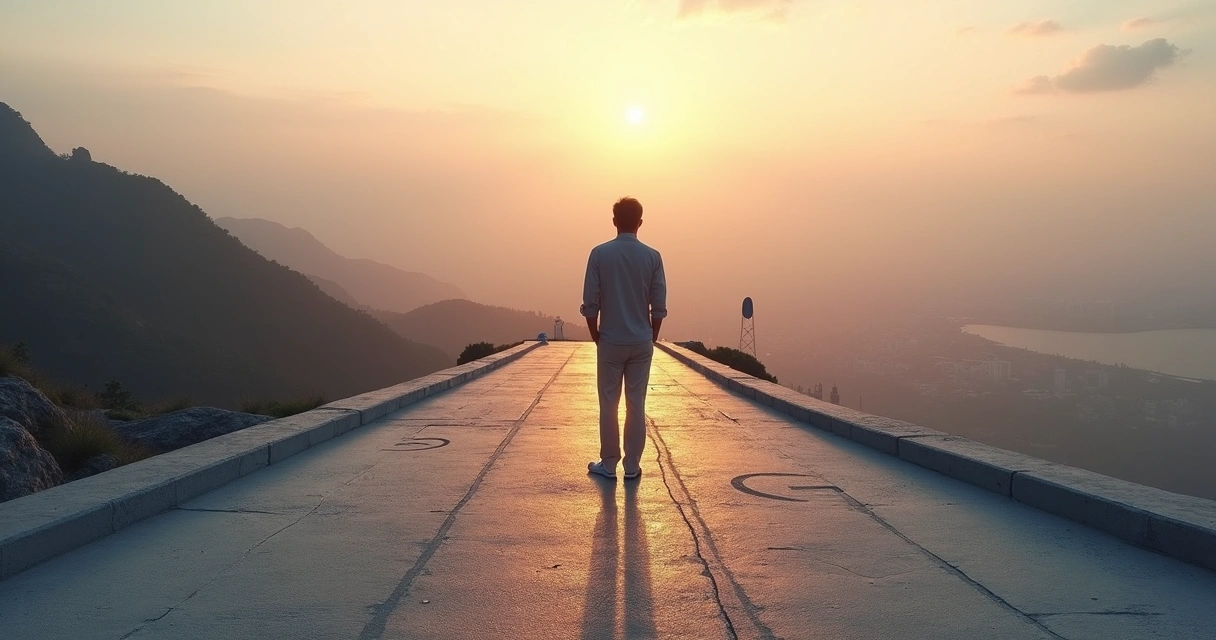 Pessoa em encruzilhada avaliando duas direções opostas 