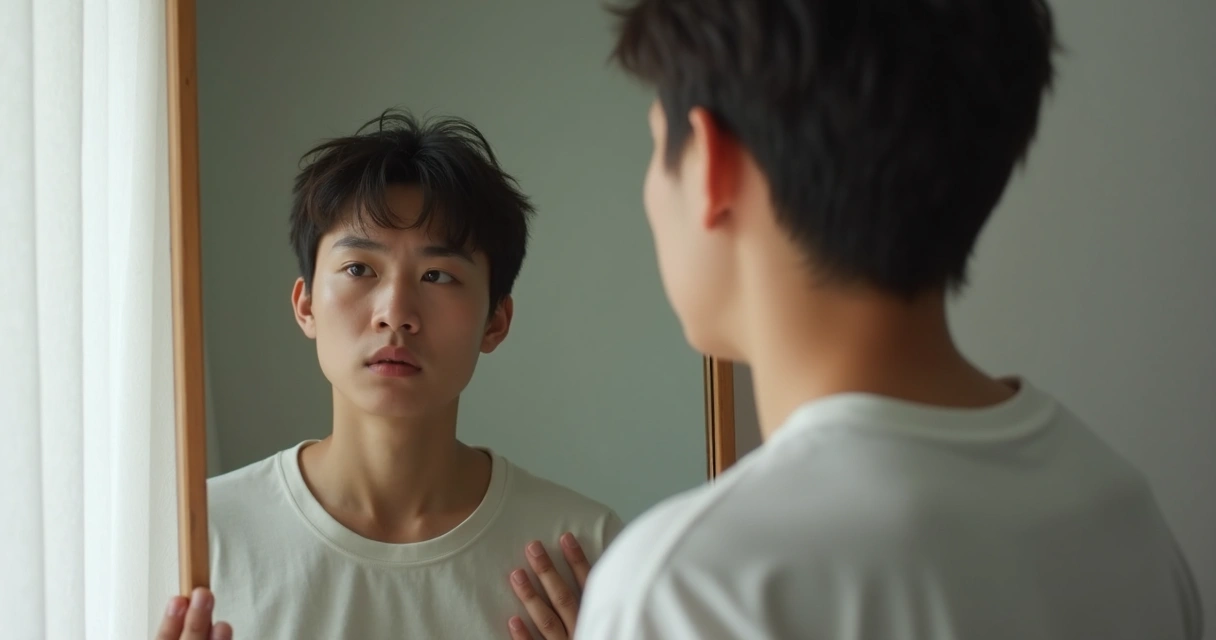 Pessoa olhando para o próprio reflexo no espelho