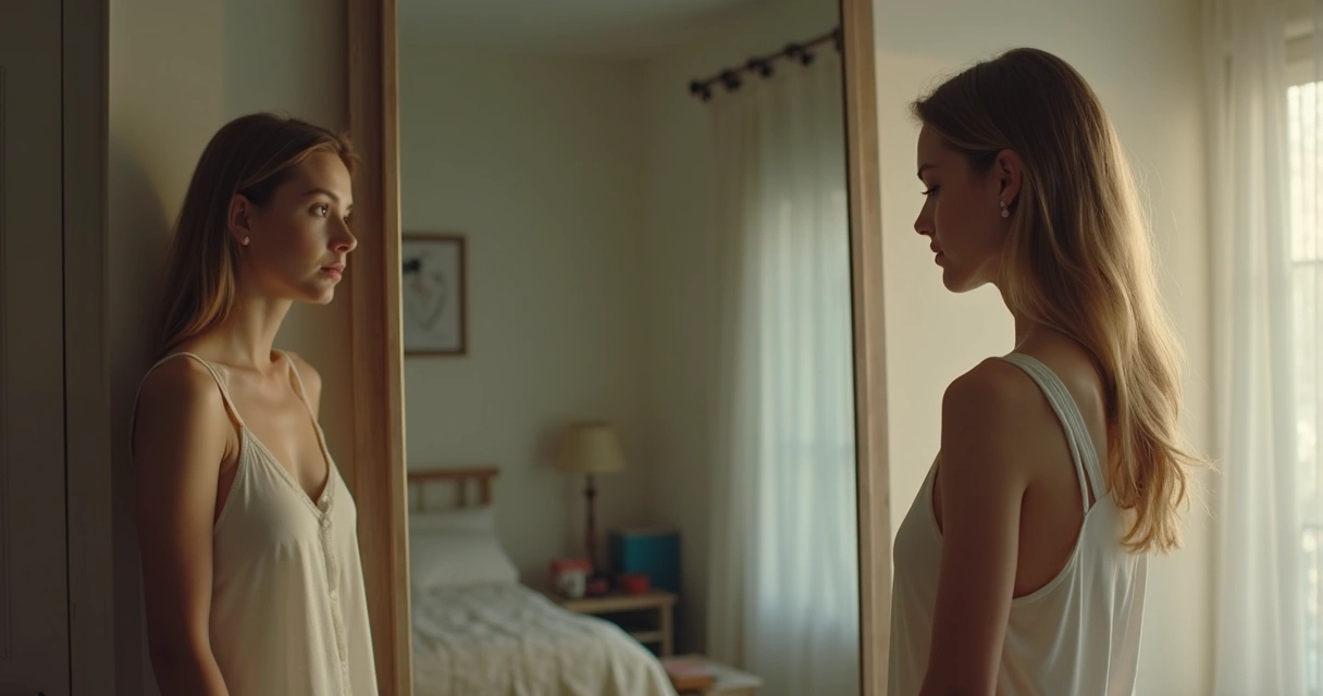 Pessoa olhando seu reflexo no espelho 