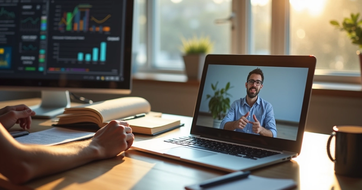 Pessoa estudando e aplicando conhecimento em computador 
