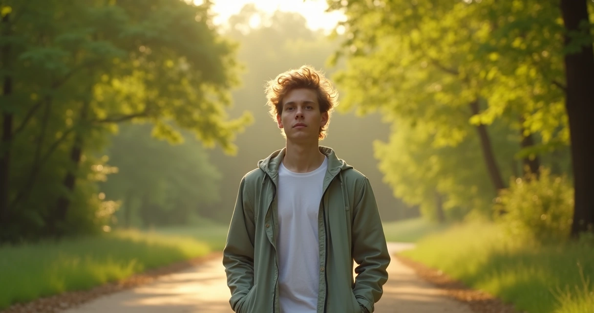 Pessoa caminhando ao ar livre em meio à natureza. 