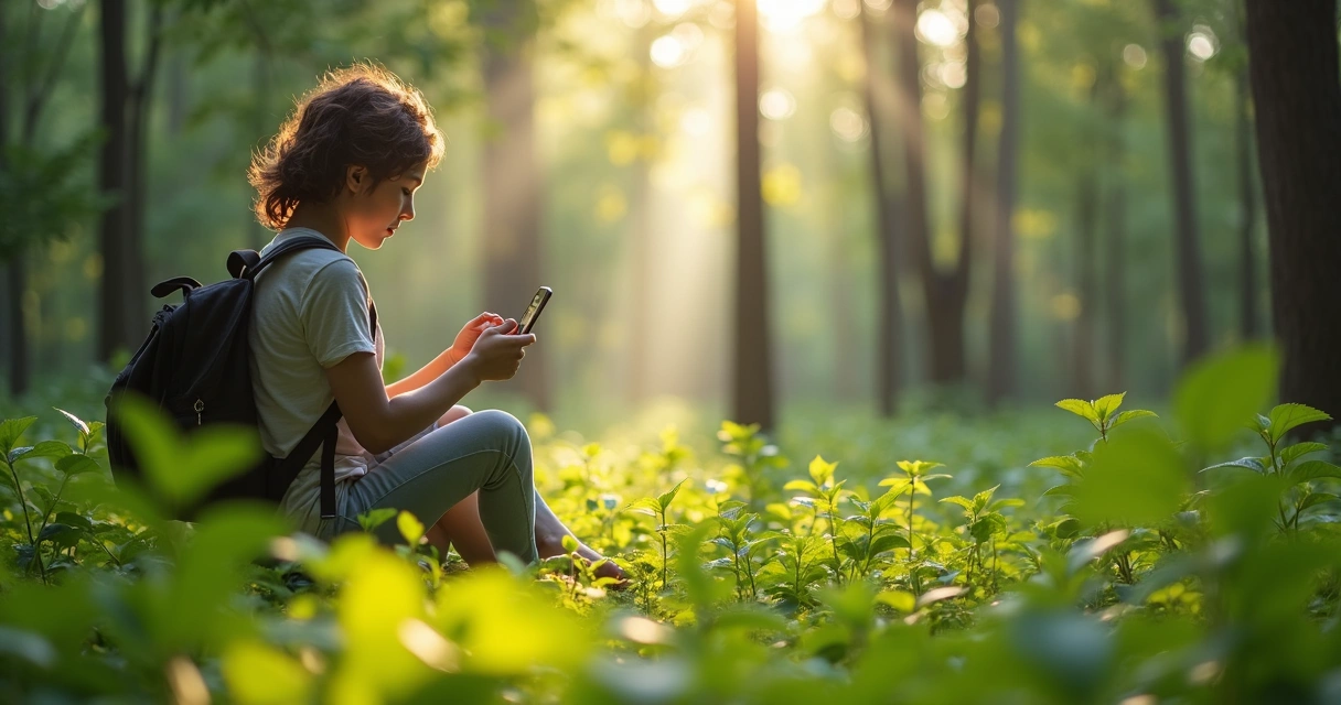 Pessoa fotografando a natureza com respeito 