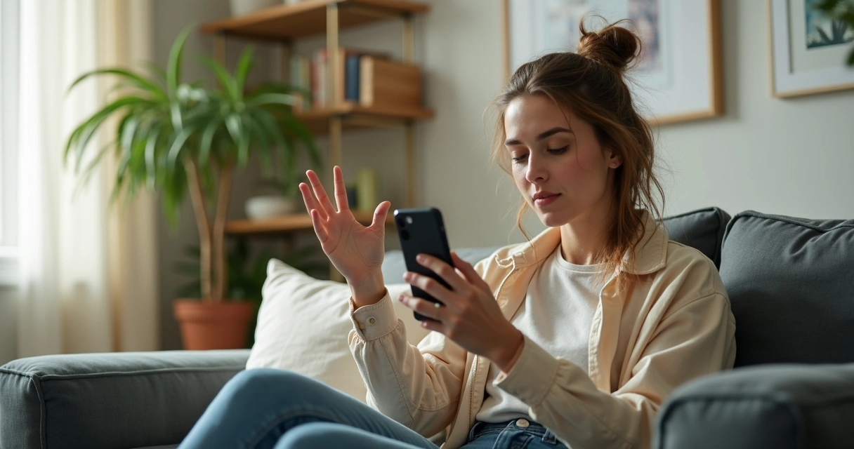 Pessoa sentada em casa gravando áudio de voz 
