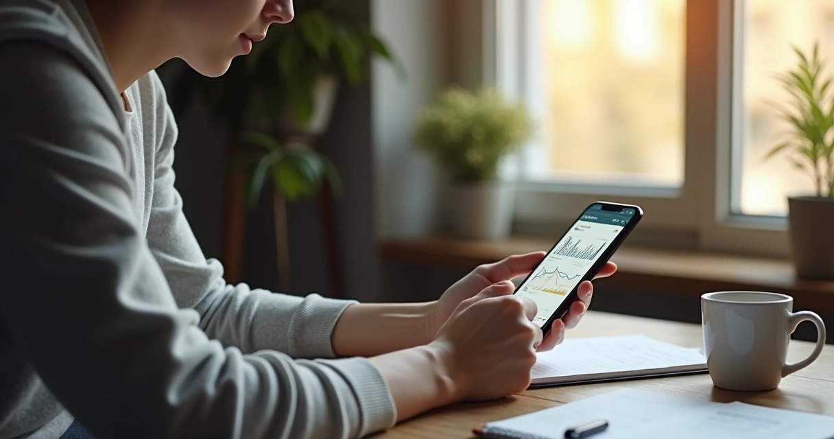 Pessoa olhando o celular analisando investimentos 