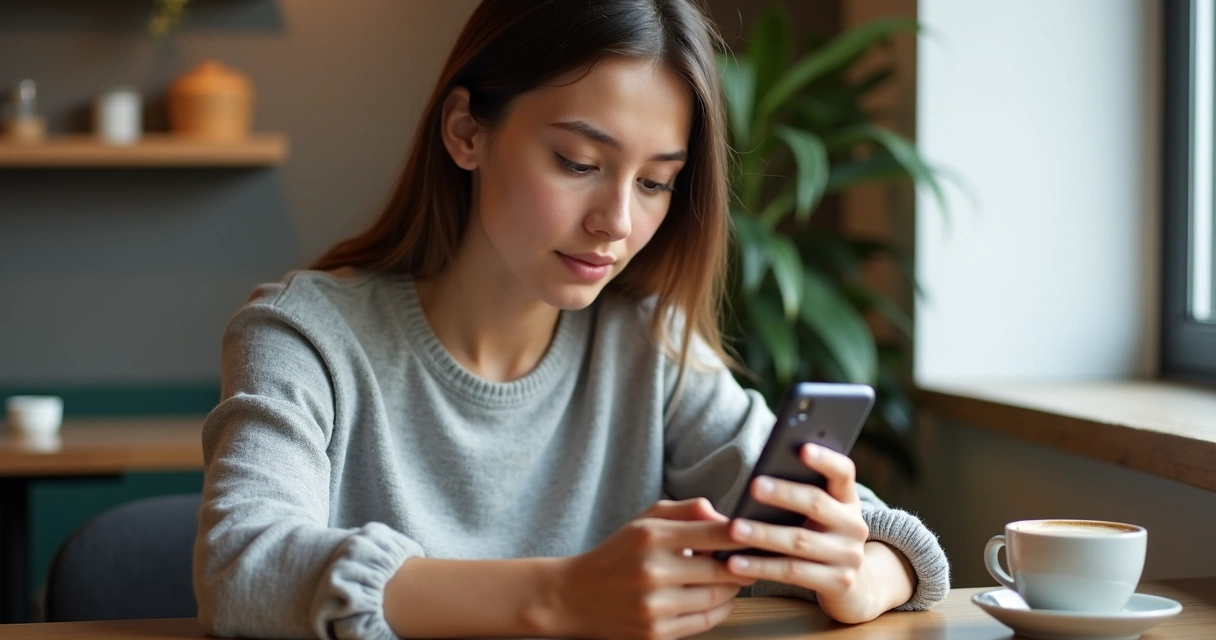 Pessoa analisando opiniões no celular 