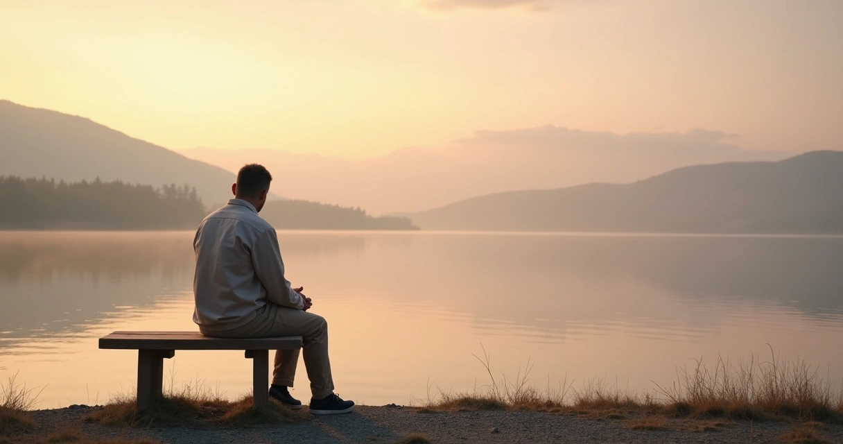 Pessoa sentada em banco diante de paisagem natural refletindo sobre o luto 