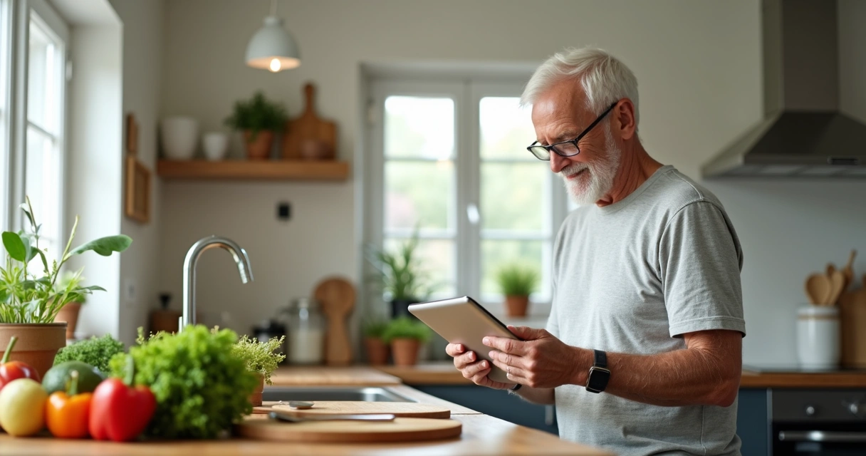 Homem mais velho praticando novo hábito em casa 