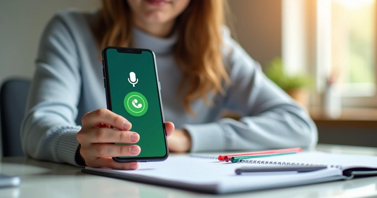 Pessoa gravando um áudio sobre despesas no WhatsApp