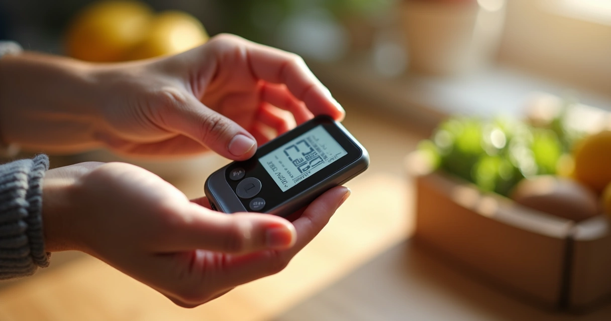Pessoa medindo a glicemia em casa com aparelho 