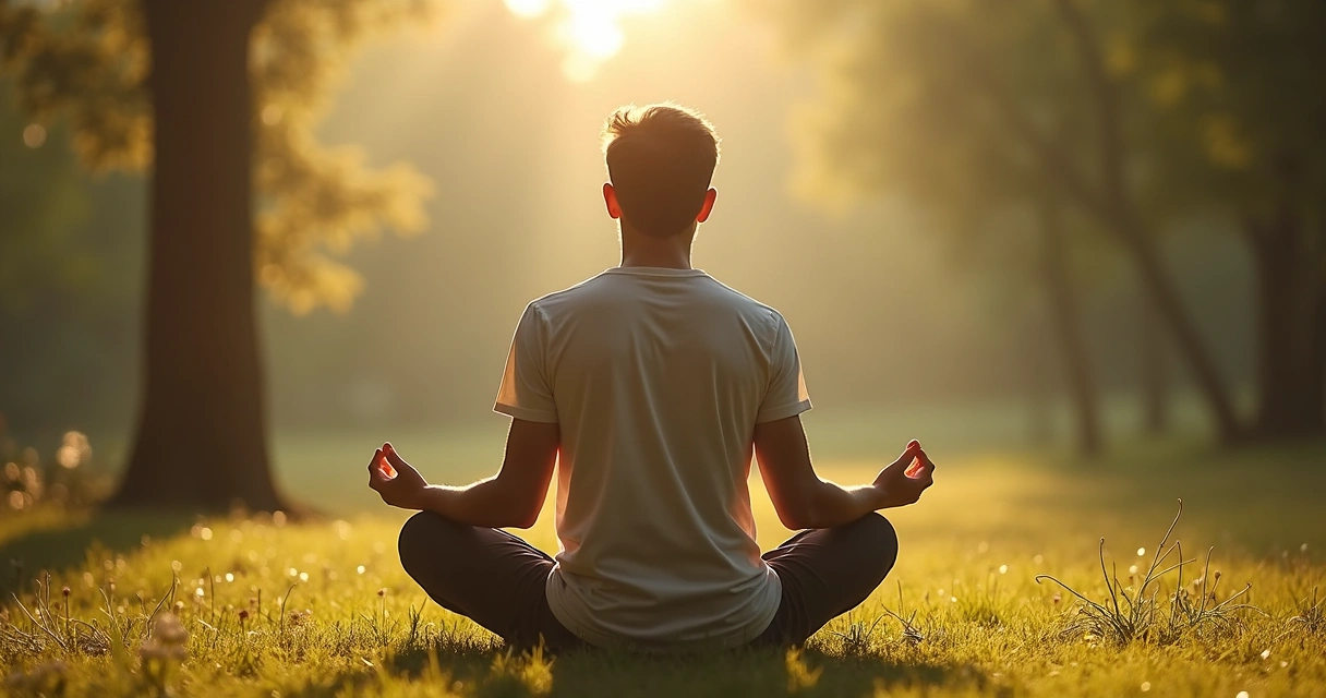 Pessoa sentada em posição de meditação ao ar livre, refletindo sobre uma decisão 