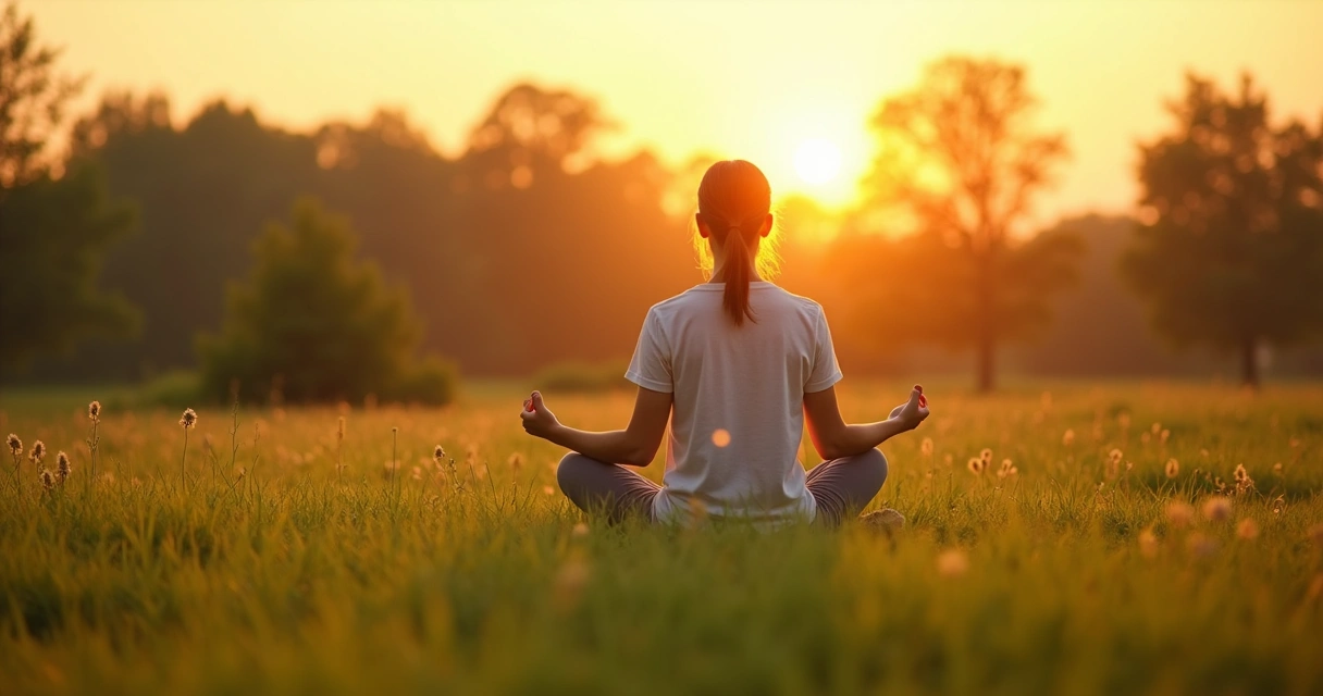 Pessoa sentada em posição de meditação ao ar livre 