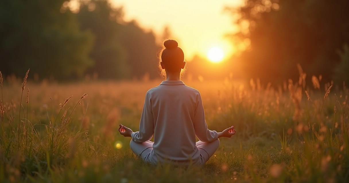 Pessoa meditando sozinha em meio à natureza