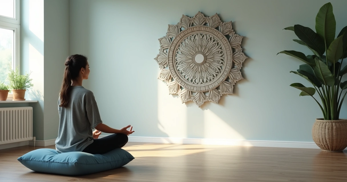 Pessoa observando mandala em ambiente silencioso 
