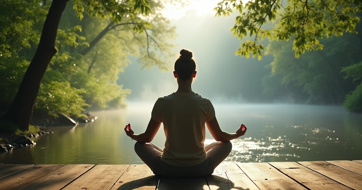 Pessoa meditando em ambiente natural e tranquilo