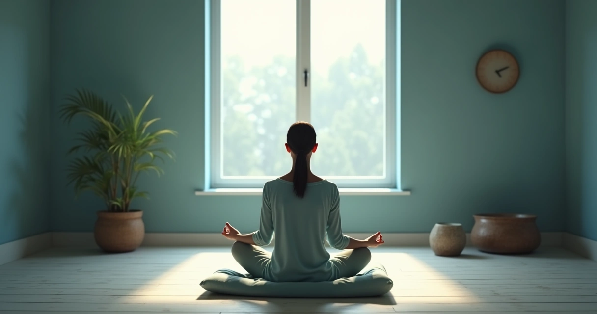 Pessoa meditando sozinha em ambiente tranquilo 