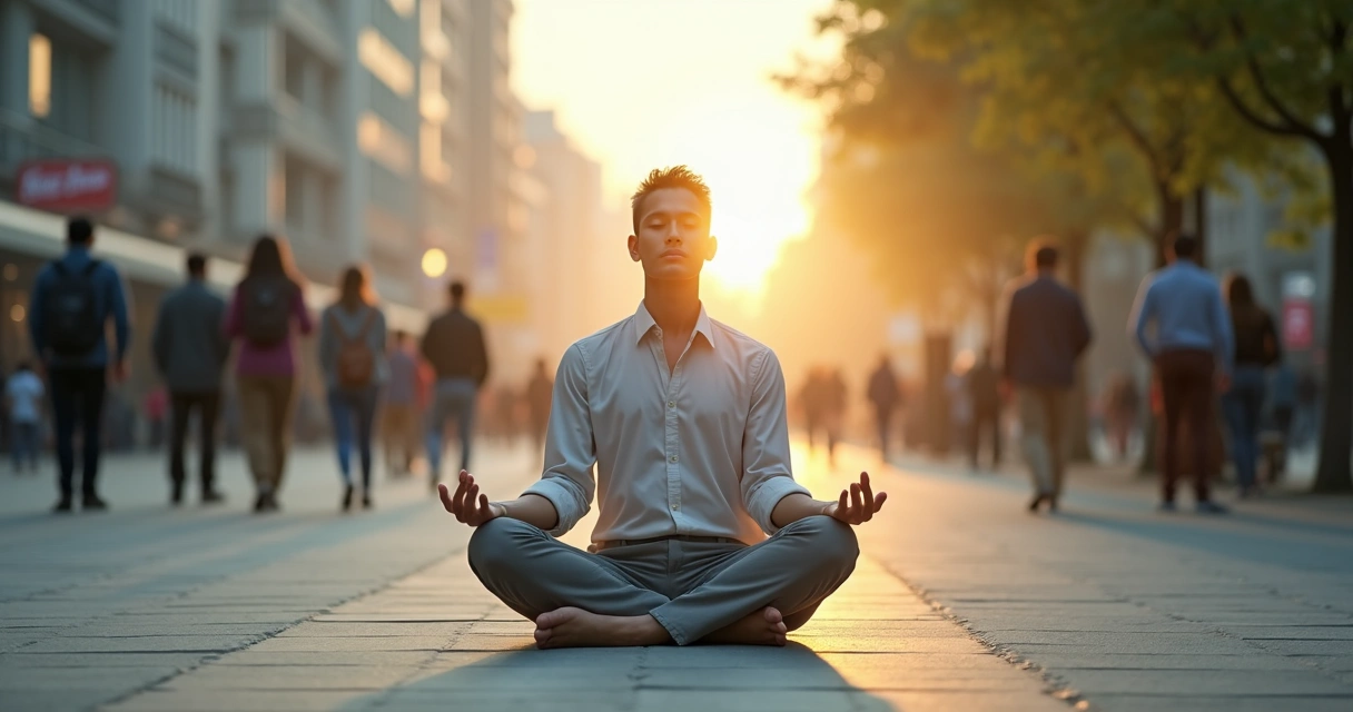 Pessoa meditando em equilíbrio entre dois lados opostos 