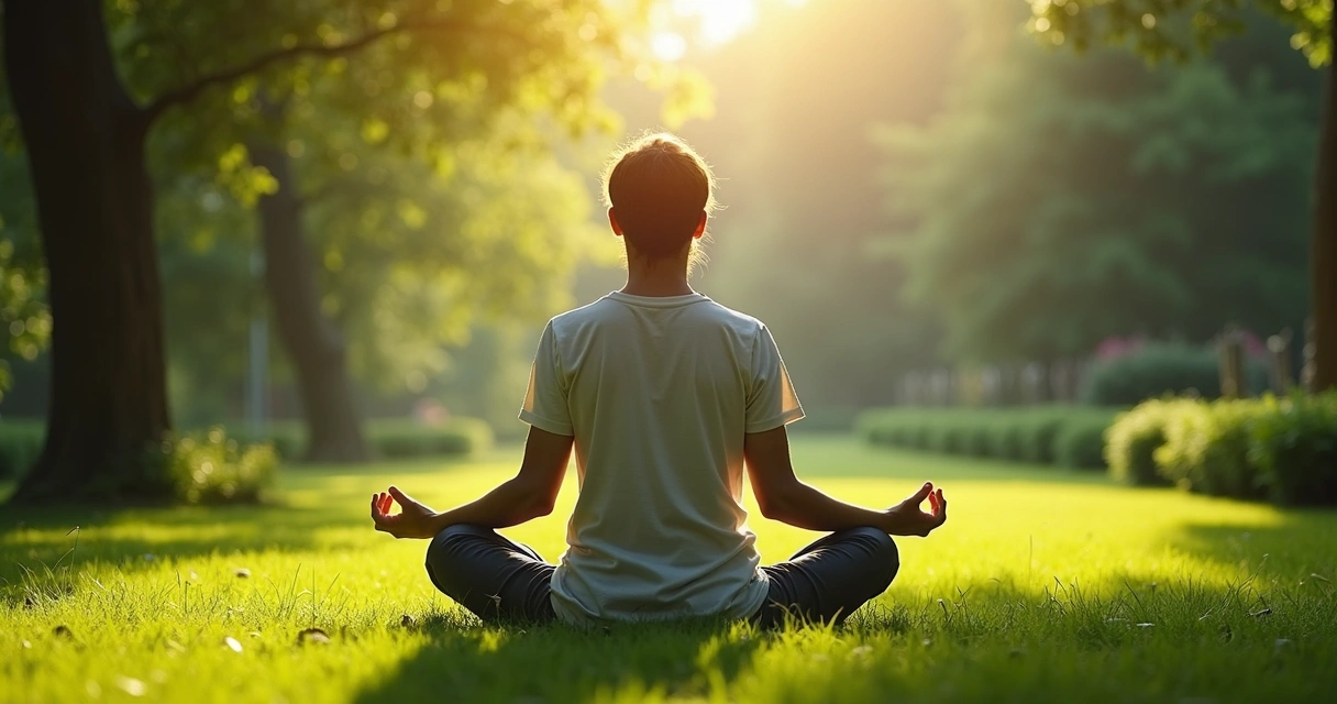 Pessoa sentada no jardim praticando meditação