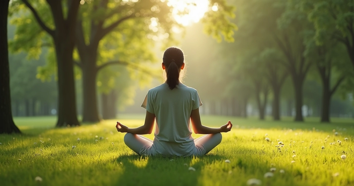 Pessoa meditando em meio à natureza 