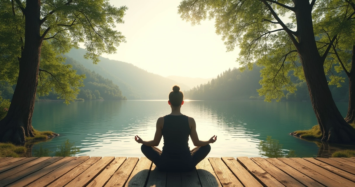 Pessoa sentada em posição de meditação em meio à natureza 