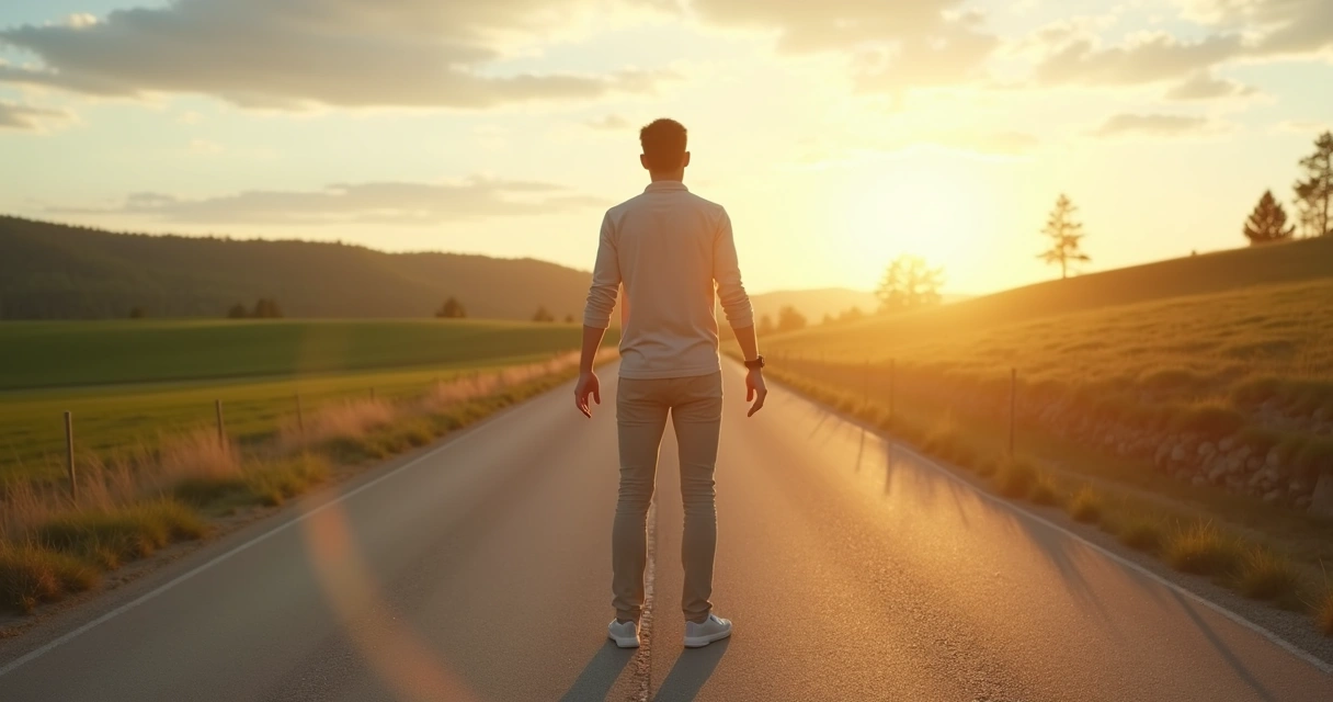 Pessoa parada em encruzilhada refletindo sobre qual caminho seguir 