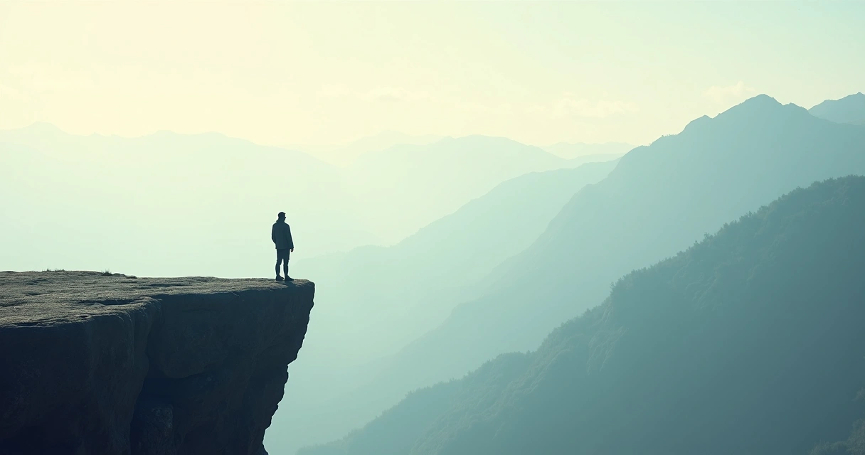 Pessoa contempla o horizonte em uma paisagem ampla e aberta. 