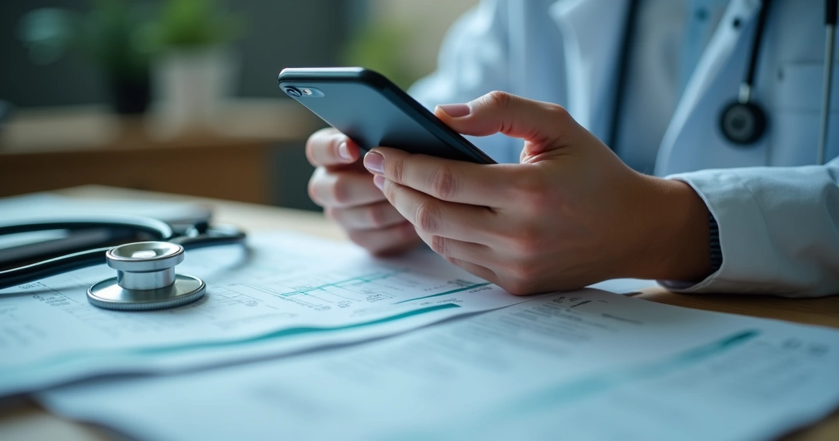 Pessoa usa WhatsApp próximo a contas hospitalares 