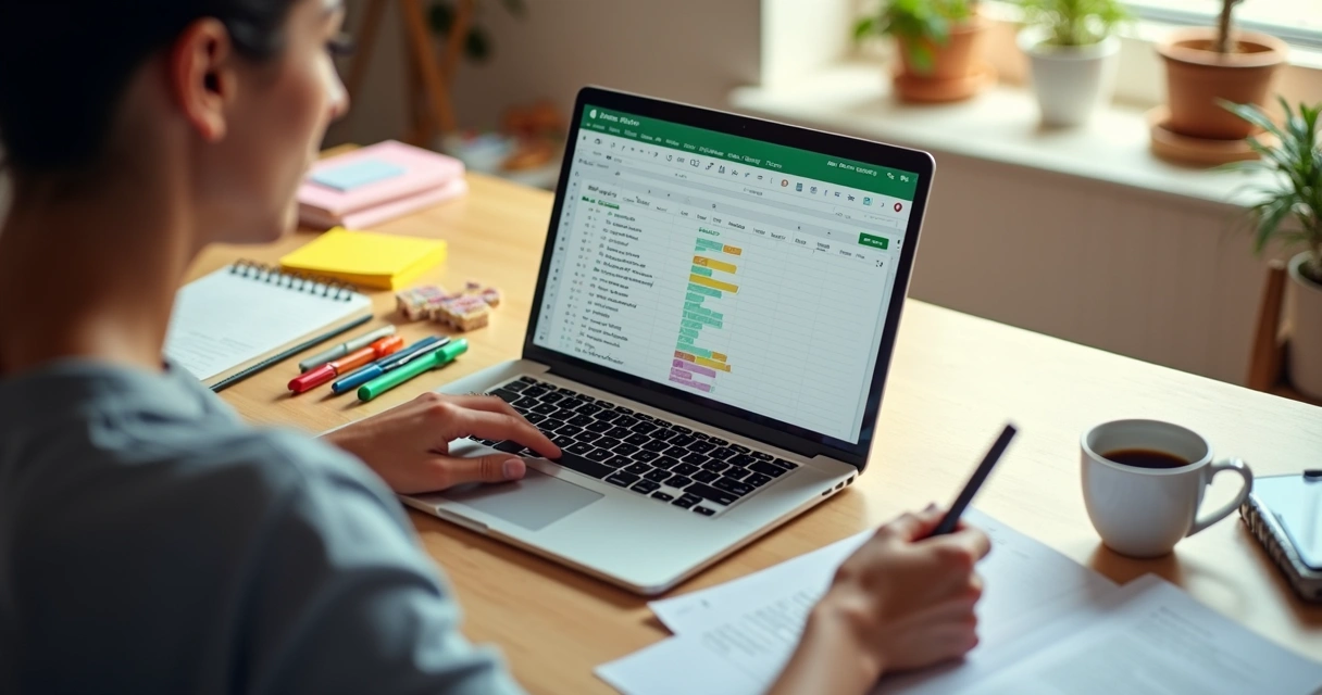 Pessoa usando Google Sheets para planejar rotinas de mudança 