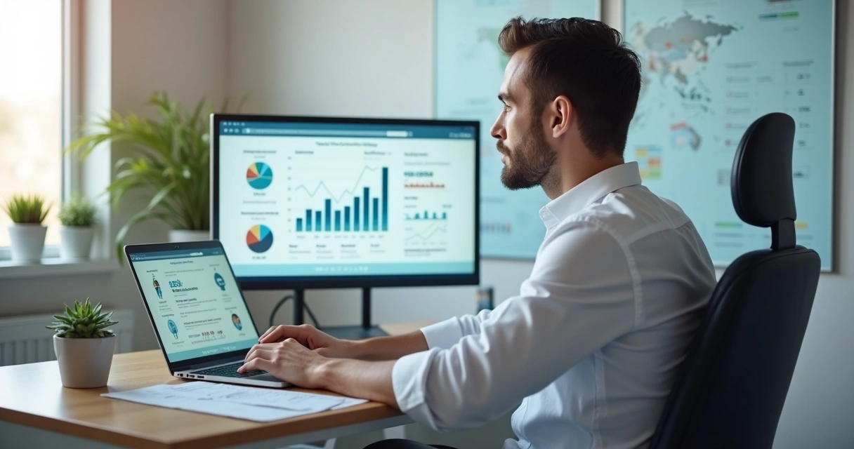 Profissional analisando site de clínica em notebook