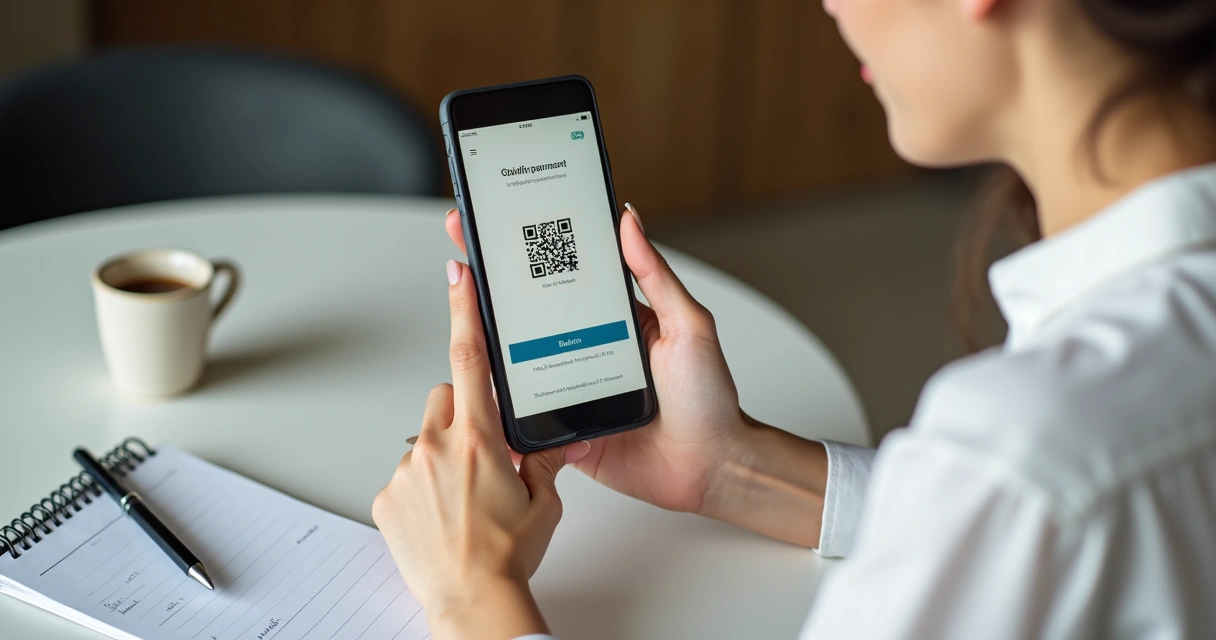 Mulher usando aplicativo de banco no celular para pagar boleto