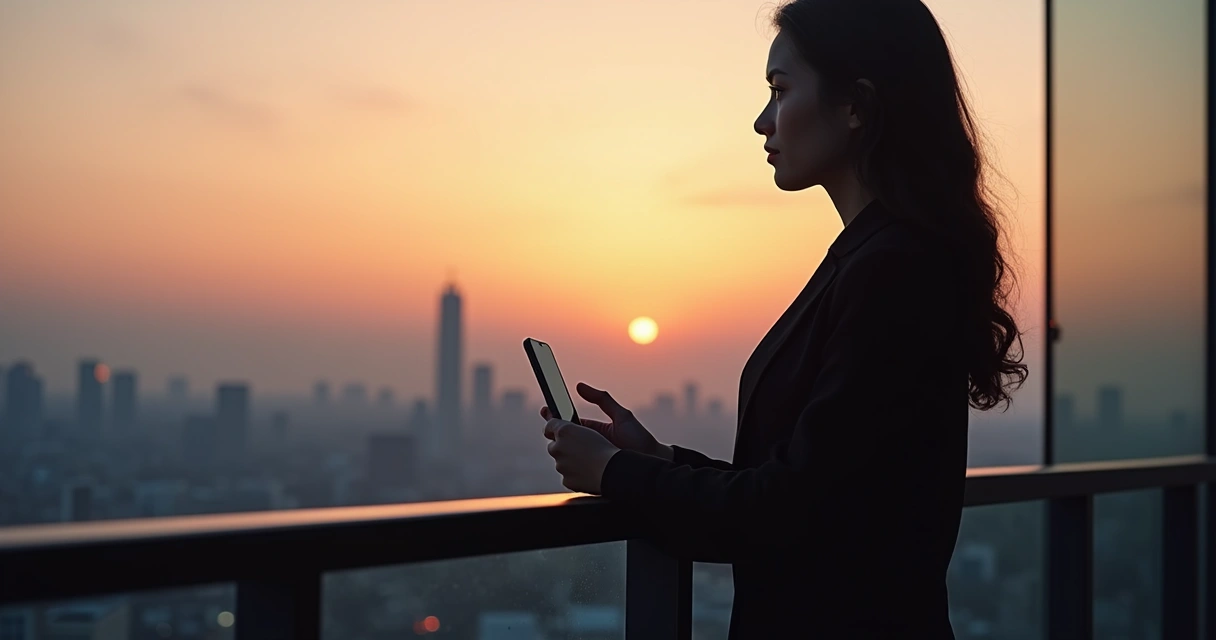 Pessoa olhando para o horizonte com o celular ao lado 